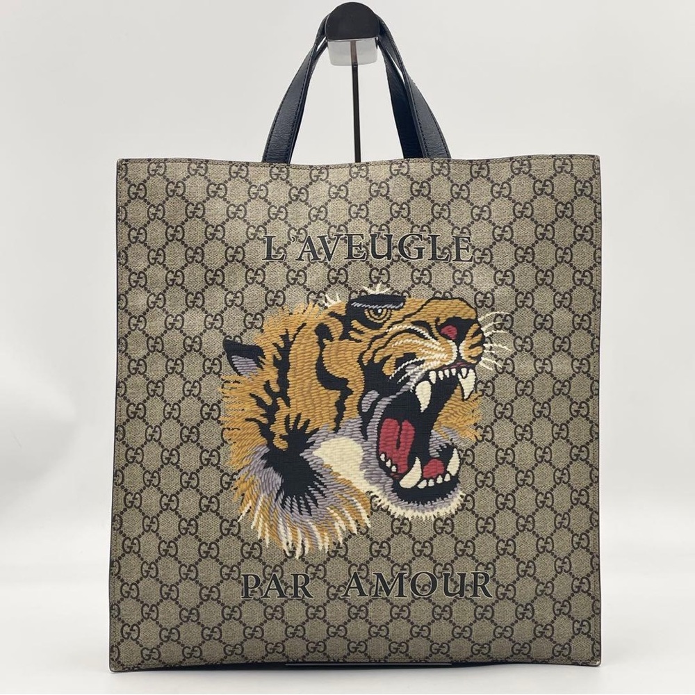 Gucci GG Supreme L’Aveugle Par Amour Tiger Tote Bag w/UB Shoulder Strap CAT